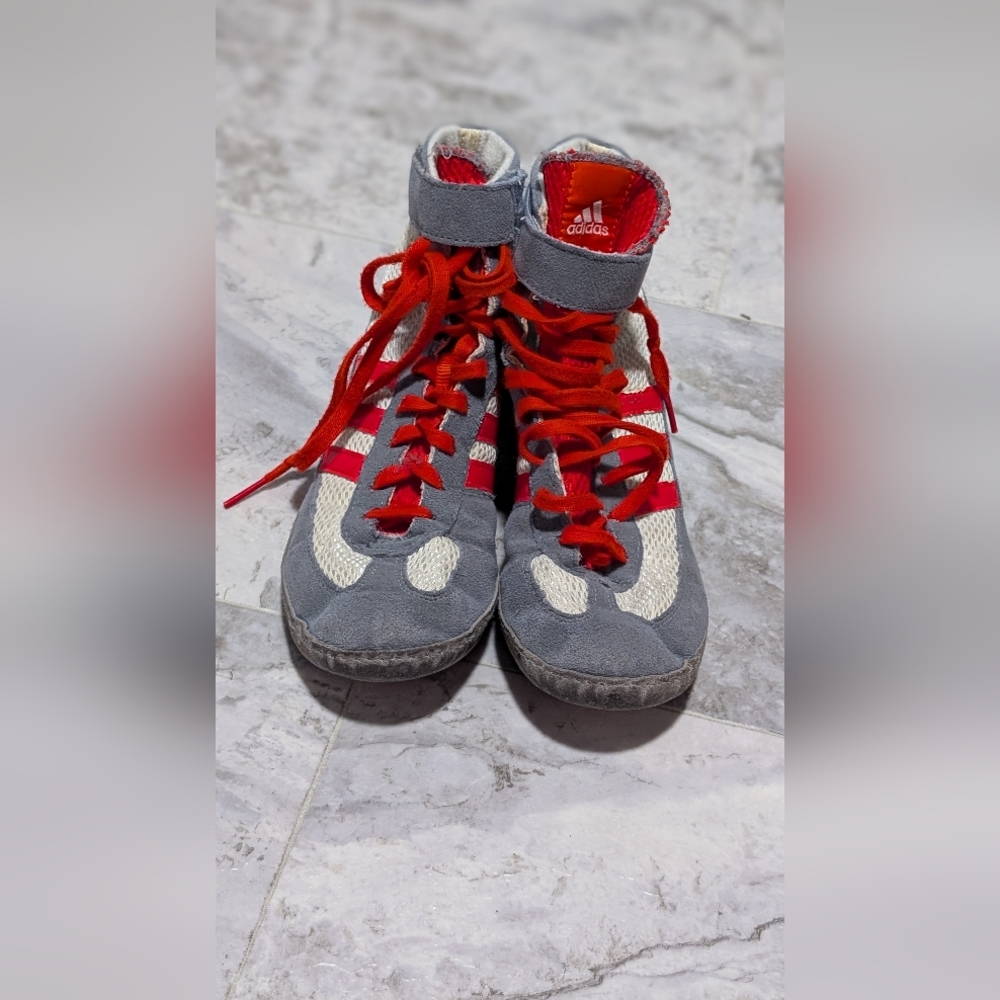 Adidas Red and Gray High-Top Sneakers